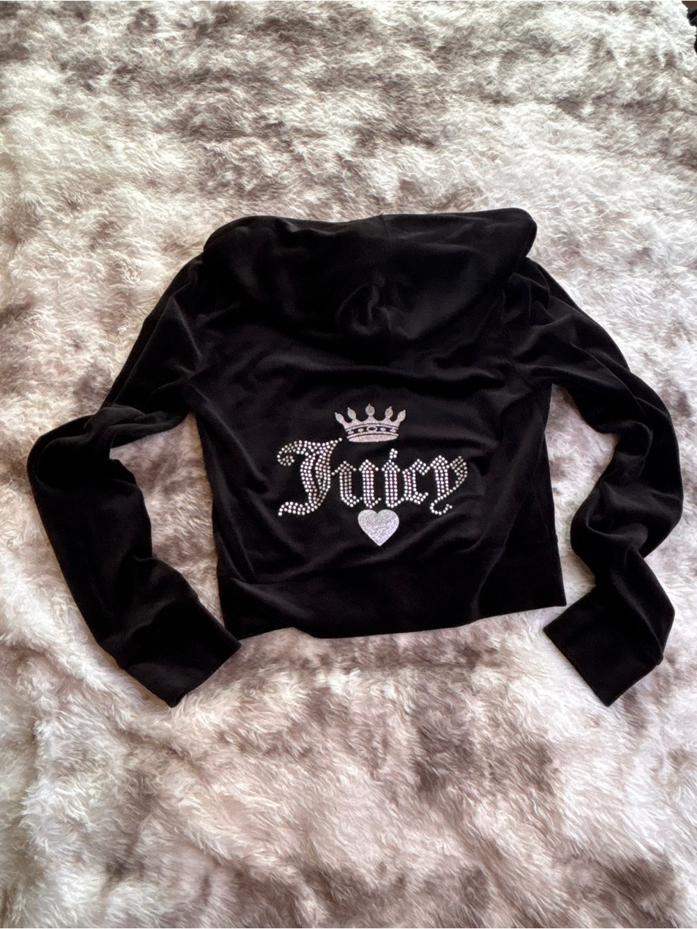 Juicy Couture Black Velour Rhinestone Back Logo Jacket
